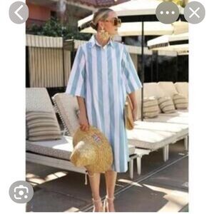 Atlantic-Pacific x LAKE Marnie Caftan in Azure (blue) & white stripe